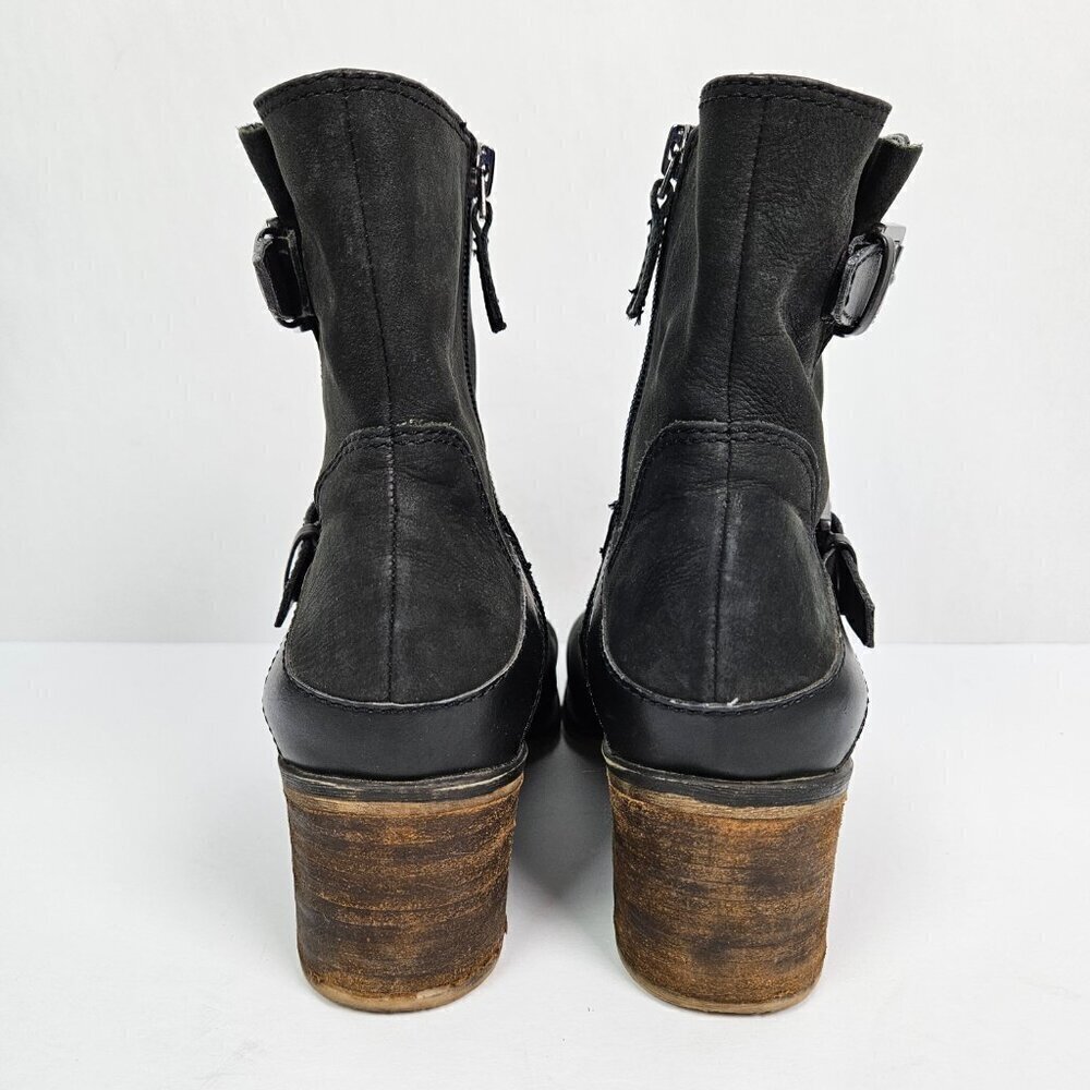 Franco Sarto Larisa 2 Black Nubuck Leather Moto Buckle Heeled Ankle Boot 8.5 - Picture 7 of 10